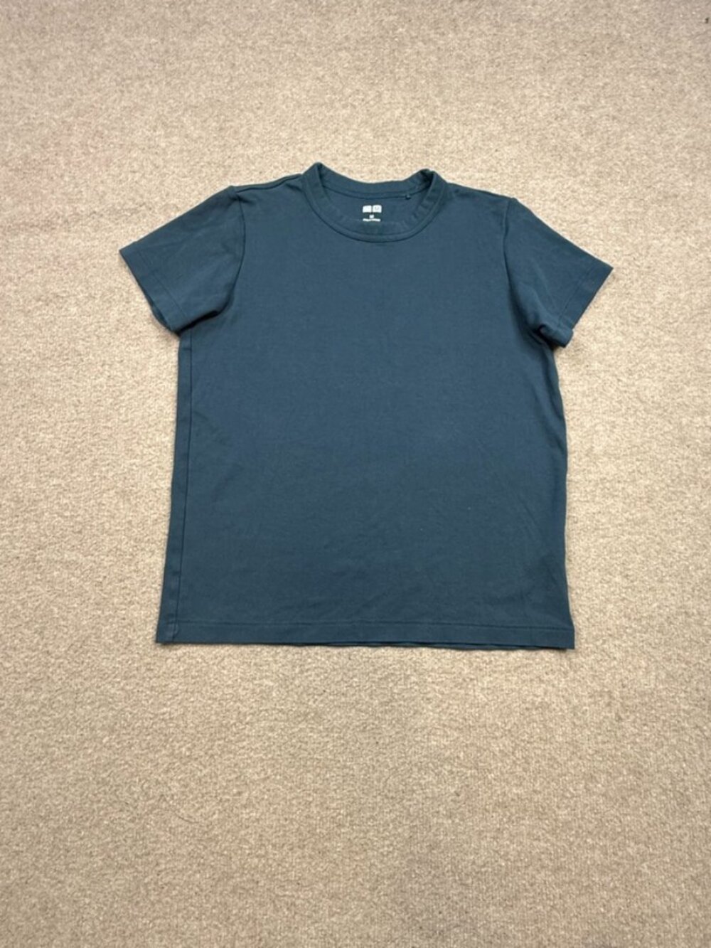 Uniqlo T Shirt Womens Size M Green Blue Crop Short Sleeve Crew Neck